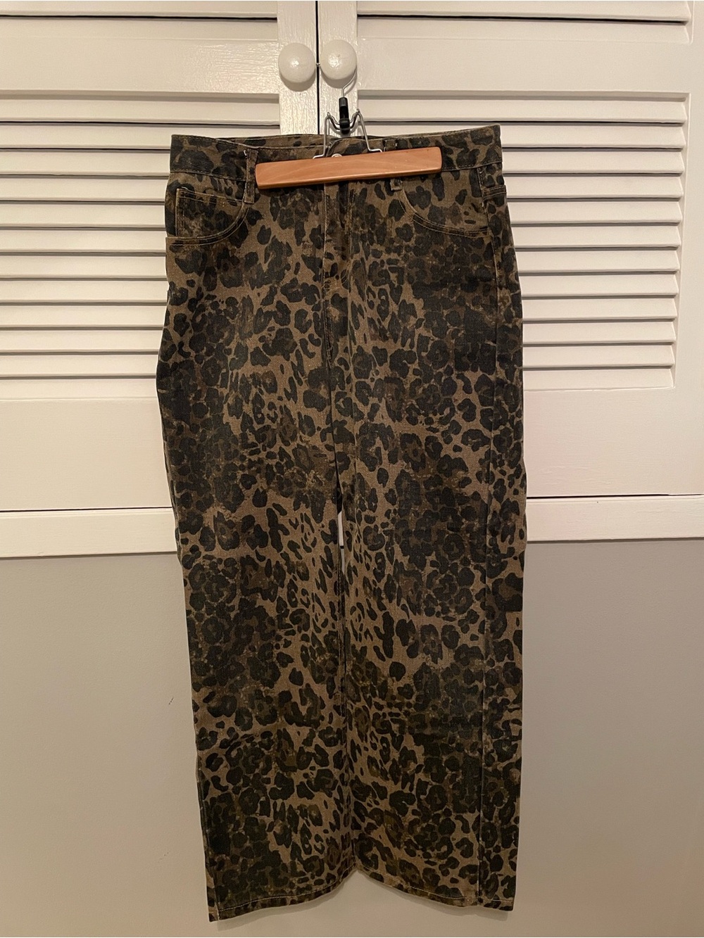 Animal Print Straight-Leg Pants - Olive/Brown